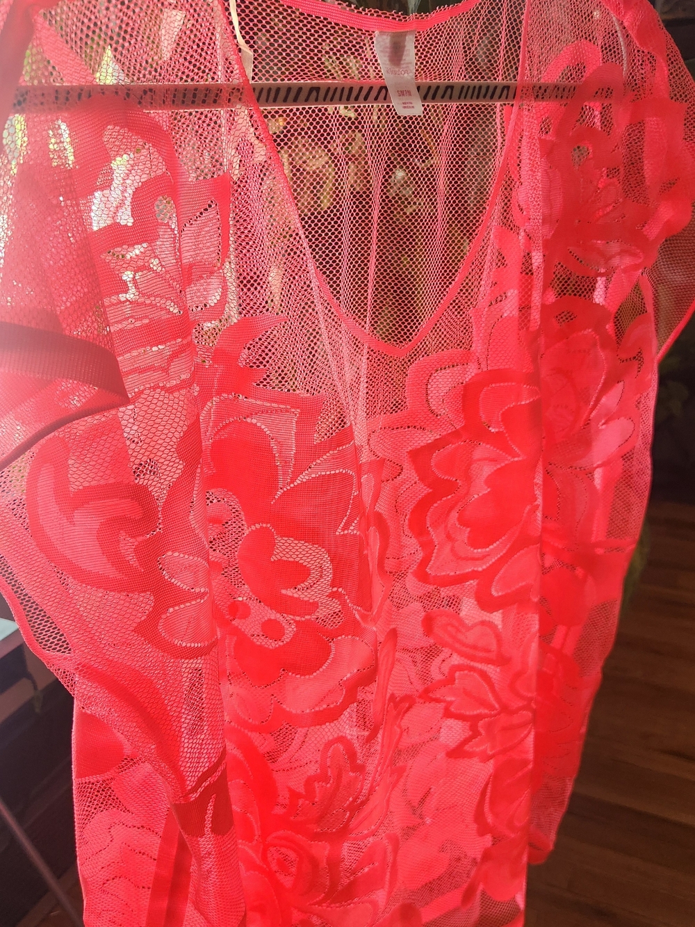 Bright Pink Sheer Lace Swim Cover-Up